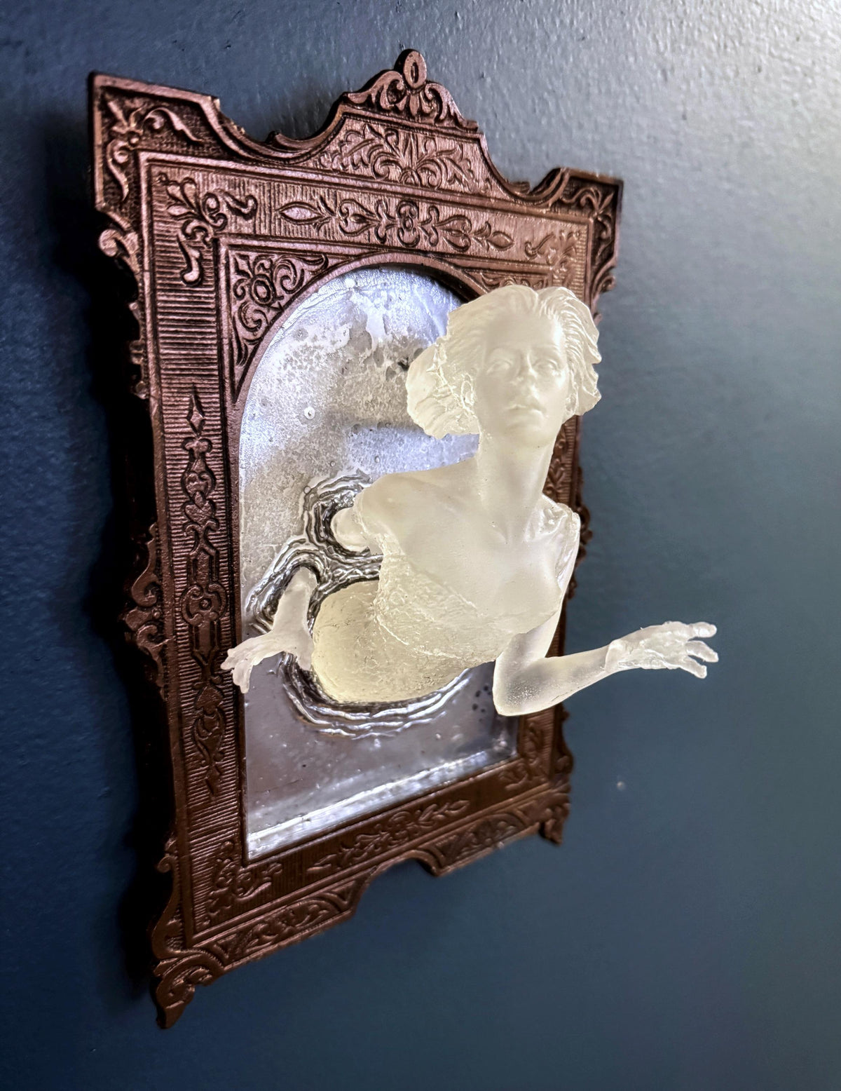 Ghost in the Mirror Wall Plaque, Glow in the Dark Resin | Victorian Gothic Haunted Wall Art | Gift for Halloween and Spooky Home Decor