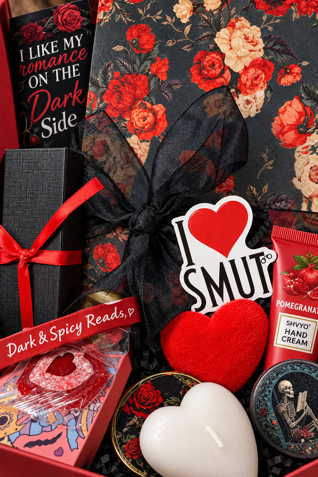 Valentine's Luxury Dark Romance Book Spa Basket. See details. Gift Wrapping included. Double-boxed for easy gifting. Dark Romance Crates