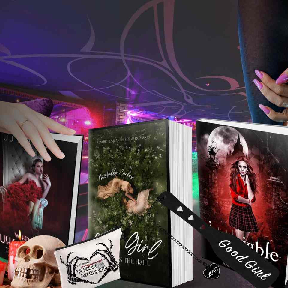 Sizzling Sapphic Book Box: variety of sapphic books + custom merch. Options at checkout. Subscribe & Save! Dark Romance Crates