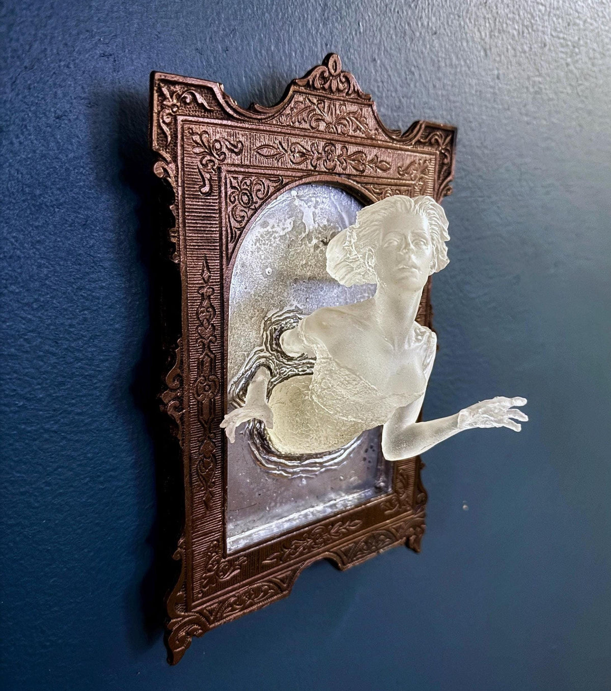 Ghost in the Mirror Wall Plaque, Glow in the Dark Resin | Victorian Gothic Haunted Wall Art | Gift for Halloween and Spooky Home Decor