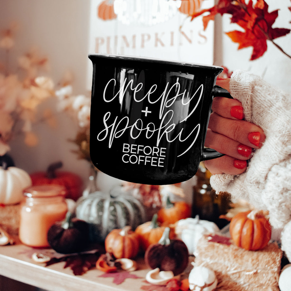 Creepy Spooky Black Ceramic Mug 14.5oz Halloween Coffee Cup For Gothic Morning Vibes